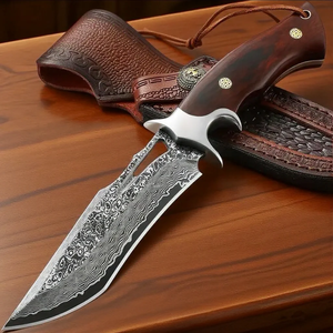 Couteau de survie Bowie Edge Master, fabrication artisanale, qualité industrielle/DIY, lame en acier damas inoxydable de 11 pouces, manche en bois - Product Image 4