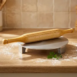 Juego de Chakla Belan de Aluminio con Rodillo de Madera |   Tabla Redonda para Hacer Roti con Soporte Elevado para Chapati, Paratha y Puri - Product Image 4