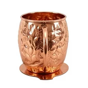 Mug en cuivre avec poignée, design chinois traditionnel, motif floral en relief, vaisselle écologique pour usage domestique - Product Image 4
