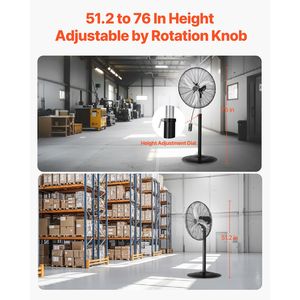 Ventilatore Industriale a Piantana da 24 Pollici con Oscillazione a 85 Gradi, Alta Potenza, 3 Velocità Regolabili, Montaggio a Pavimento, Spina AU - Product Image 5