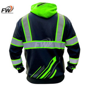 Veste polaire haute visibilité réfléchissante pour homme avec fermeture éclair frontale, col montant et capuche intégrée, idéale pour la construction – Grande Vente - Product Image 2