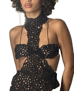 Soutien-gorge de luxe en perles pour femmes avec collier long et culotte assortie - Product Image 1