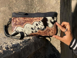 Nouveau véritable sac à main en cuir de fourrure de vachette usiné occidental fabriqué à la main femmes sac de soirée élégant et pochette en fourrure usinée ensemble Combo Unique - Product Image 3