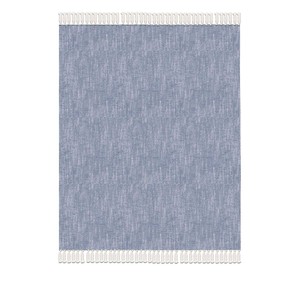 Plaid en coton 100% bleu, doux et de qualité supérieure, avec franges, design écologique, grande taille, pour canapé. - Product Image 3