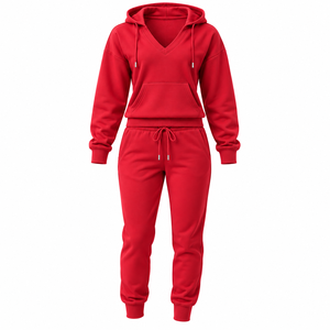 <b>Womens</b> Custom V Neck Hoodie and <b>Joggers</b> Streetwear Tracksuit Set 2 Piece French Terry <b>Fleece</b> Quick Dry Gym Activewear - Product Image 6