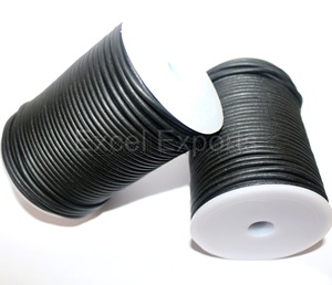 Cordones de cuero negro de 1mm y 2mm para la fabricación de joyas, accesorios para trenzar y ceñir, rollos de componentes de cuero duraderos - Product Image 1