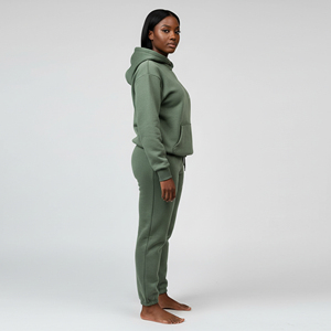 Conjunto de Chándal de Invierno de Dos Piezas para Mujer, Personalizado, de Spandex/Algodón, con Sudadera con Capucha de Forro Polar Cálido, Transpirable, Bordado de Alta Calidad - Product Image 3