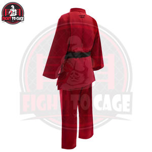 Custom Size Solid <b>Red</b> Color Judo <b>Suit</b> Breathable Stretch Lightweight 100% Cotton Martial Arts Wear Automated Cutting Factory - Product Image 3