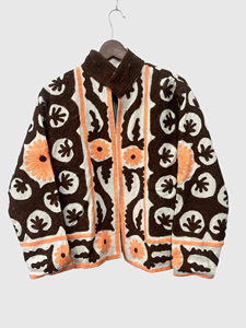 Veste en polaire à col mandarin brodée à la main avec des motifs floraux, manches longues, longueur normale, taille plus, vêtements d'automne pour femmes adultes - Product Image 1