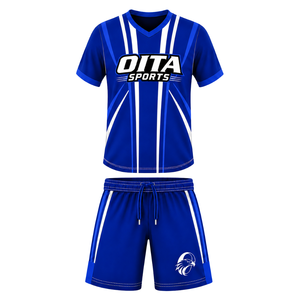 Conjunto de Camiseta y Pantalones Cortos de Rugby Azul Cobalto y Blanco, Cuello en V, Uniforme de Equipo, Transpirable, Ligero, Personalizable, Ropa Deportiva de Entrenamiento - Product Image 1