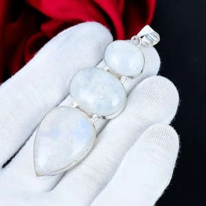 Colgante de Piedra Lunar Arcoíris Triple en Plata de Ley 925, Hecho a Mano, Joyería Boho, Regalo para Mujer - Product Image 5