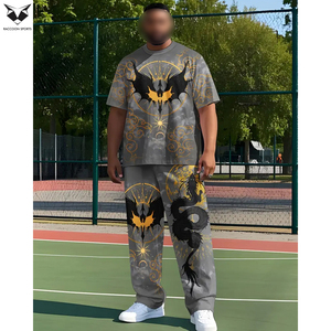 Conjunto Deportivo Informal para Hombre, Tallas Grandes, Camiseta con Estampado 3D y Pantalones Deportivos, Gris con Diseño Naranja y Negro, Pantalones con Cordón Ajustable - Product Image 5
