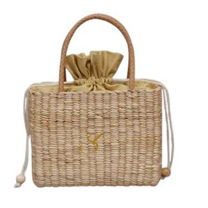 <b>Straw</b> <b>Basket</b> Handwoven Water Hyacinth personalized gift bags women: Leather Handle Beach Tote - Product Image 1