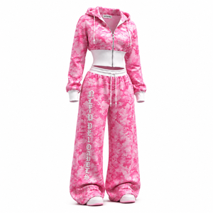 Ensemble de survêtement unisexe rose camouflage personnalisé, coupe régulière, léger, avec fermeture éclair intégrale, capuche et pantalon de jogging, design 2-en-1, poches latérales - Product Image 2