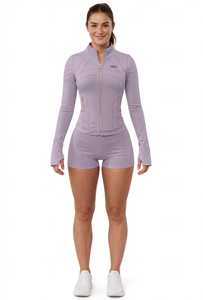 ONETEN APPAREL Chaqueta de yoga blanca para mujer con media cremallera, top corto de manga larga, ajuste ceñido, secado rápido, transpirable, atlético, con logo frontal - Product Image 3