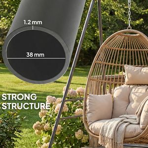 Supporto per Sedia Amaca Grigio per Uso Interno ed Esterno con Piedini Antiscivolo e 2 Moschettoni per Hotel, Patio, Soggiorno, Parco - in Vimini e Metallo - Product Image 5