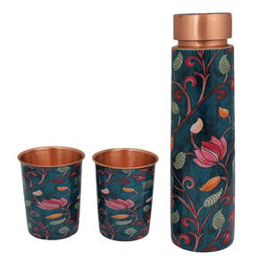 Botella de agua aislada de acero inoxidable con estampado floral artesanal, reutilizable para viajes, hogar y oficina. - Product Image 1