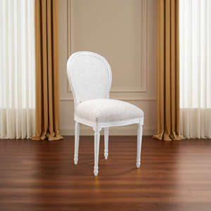 Celline Midcentury Dining <b>Chair</b> High Quality Solid Wood <b>White</b> Finish Colorful Woven Rattan Backrest for Wedding Restaurant - Product Image 3