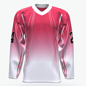 Custom Sublimated Eco Friendly Ice Hockey Jersey V Neck Full Sleeve 3D Embroidery Custom Color White Team Name Number Unisex - Product Image 1