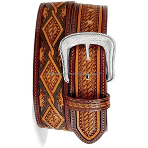 Ceinture d'outillage en cuir occidental en relief à motif de panier sculpté à la main classique pour unisexe avec boucle de finition mate florale design - Product Image 5