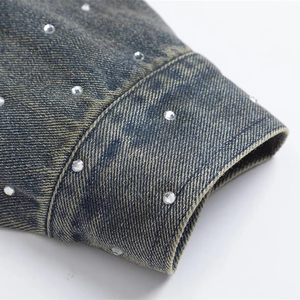 Factory Direct Sale Wholesale Custom Logo Design Men's Denim <b>Rhinestone</b> Winter <b>Jacket</b> Stand Waterproof Breathable High Quality - Product Image 5