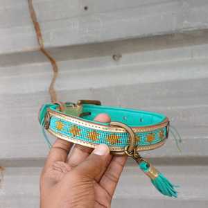 New Arrival Durable Luxury Pink Soft Mesh Solid Padded Leather <b>Dog</b> <b>Collar</b> Rivet <b>Bead</b> Work Handmade Golden Halloween Christmas - Product Image 2