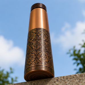 Bouteille en cuivre bronze à double finition de qualité supérieure avec bouchon en bois, thermos de voyage portable au design oriental - Product Image 2