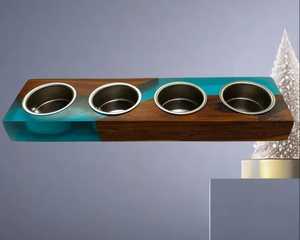 Modern <b>Small</b> Rectangular Wood and Teal Epoxy Resin <b>Candle</b> Holder 2 Hole Tealight Stand for Desktop Skies Trader New Arrival 2026 - Product Image 3
