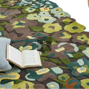 Tapis rectangulaire en laine et acrylique tufté à la main, motif floral, style bohème, à poils longs et épais, avec envers antidérapant en caoutchouc, pour salon - Product Image 4