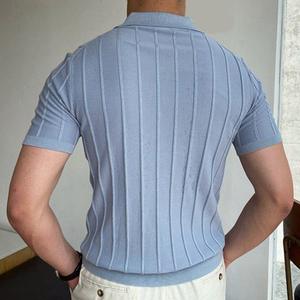 Polo tricoté pour homme à manches courtes, rayures verticales, maille côtelée, coupe ajustée, haut décontracté d'été pour homme 2026 - Product Image 5