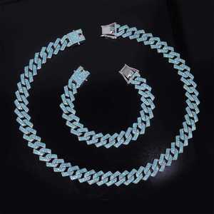 Geometric Link Chain <b>Statement</b> <b>Necklace</b> Rhodium Plated S925 Silver Crystal Rhinestone Lab Grown Unisex Hiphop Everyday Wear - Product Image 4