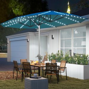 Ombrellone da Esterno Extra Large 15ft a Doppia Faccia con Luci Solari UPF50+ in Alluminio con Manovella Blu Raggio 2.5m 2.7m 3m 1m - Product Image 2