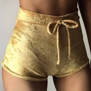 Shorts de terciopelo dorados holgados y sexys para mujer, con cordón, transpirables, ideales para discoteca. - Product Image 3