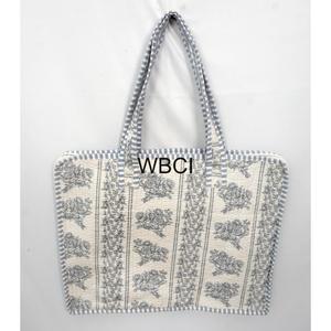 กระเป๋าใส่แล็ปท็อปขายส่ง ผ้าฝ้ายพิมพ์ลายบล็อก 100% พร้อมหูหิ้วแบบคลาสสิก วัสดุผ้าทอ ความจุขนาดใหญ่ ป้องกันการกระแทก - Product Image 5