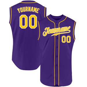 Maillot de baseball professionnel violet sans manches en tissu léger haute performance, personnalisable par impression sérigraphique ou transfert thermique - Product Image 1