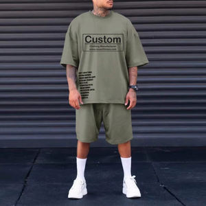 Conjunto de Camiseta y Pantalones Cortos para Hombre con Logotipo Personalizado, Hombros Caídos, Ropa Deportiva, Estilo Casual Urbano, Estampado, OEM - Product Image 2