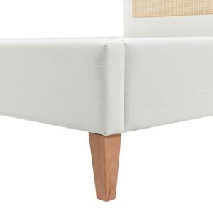 Letto a piattaforma Haley Queen imbottito in poliestere bianco antico con schienale in canna - Letti imbottiti - Product Image 2