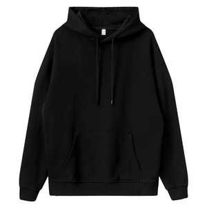 Men's Oversized Cream Hoodie Solid Color Cotton French Terry Casual Hooded Sweatshirt with Front <b>Pocket</b> Autumn Wear - Product Image 2