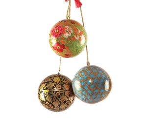 Christmas Decorative Kashmiri Paper Mache Balls 3 Inch Set of 4 Look Decorative Ornaments for Living Room by AYAANS - Product Image 1