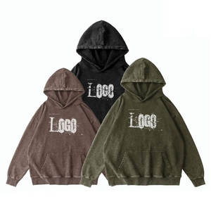Ensemble de survêtement streetwear d'hiver personnalisé OEM pour homme, coupe régulière, avec sweat à capuche et pantalon en molleton délavé effet vintage - Product Image 2