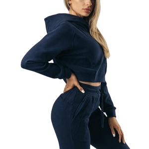 Jersey de lana de algodón para mujer, sudadera recortada de invierno, capucha corta, estampado de abullonado, forro bordado, logotipo frontal antiretráctil - Product Image 6