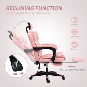 PU Leather Executive Desk Chair with Swivel Wheels BIFMA Certified Reclining Computer Chair in Pink Headrest <b>Footrest</b> Made Nylon - Product Image 6