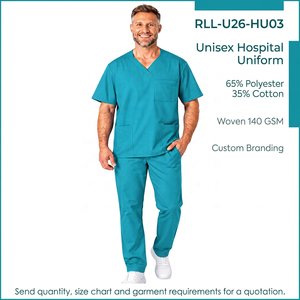 Uniforme Médico Unisex de Manga Corta, 140 GSM, Tejido de Polialgodón, Cuello en V, Tres Bolsillos, Logotipo Personalizado - Product Image 6