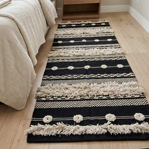Alfombra Moderna de Algodón Tejida a Mano con Textura de Rayas Múltiples para Sala de Estar, Dormitorio y Decoración del Hogar Estilo Escandinavo - Product Image 1