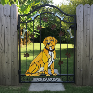 Puerta Batiente de Hierro con Diseño de Caballo en Vidrio Emplomado, Estilo Rústico, Recubrimiento en Polvo, Puerta de Patio Duradera - Product Image 2