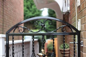 KHP Traditional Wrought Iron Security Garden Gate Manual <b>Swing</b> Exterior Entry Metal Door Finished Surface Decorative Floral - Product Image 4