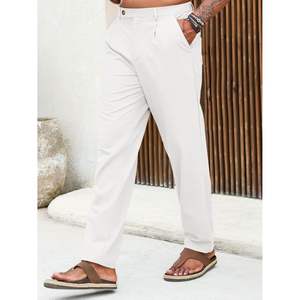 2025 Men's <b>Linen</b> Casual Pants Pleated Elastic Waist Lightweight Cotton Summer Beach Yoga <b>Trousers</b> with Zipper Pockets - Product Image 3