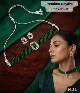 Silver Plated Hydro Bead Choker Necklace <b>Set</b> Maroon Ruby Red Multi Layer Crystal Beads Collar Necklace with CZ Stud Earrings - Product Image 1
