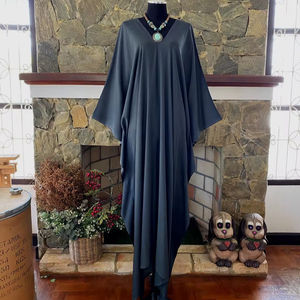 Robe kaftan en rayonne teinte à la main gris foncé, grande taille, coupe ample, tenue de plage - Product Image 1