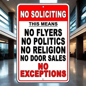 CIFbuy Targa in Metallo Antiruggine per Decorazione Murale o Porta, con Messaggio 'Nessuna Vendita Ambulante' e Gancio, per Servizio di Ritiro Ordini TikTok e Temu, Pannello per Messaggi - Product Image 1